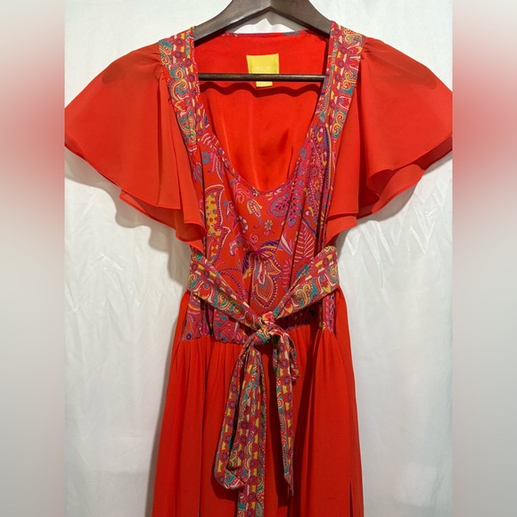 Anthropologie Maeve Size 00p Blushed Paisley Maxi Shift Dress Tie Front Or Back - Picture 5 of 9